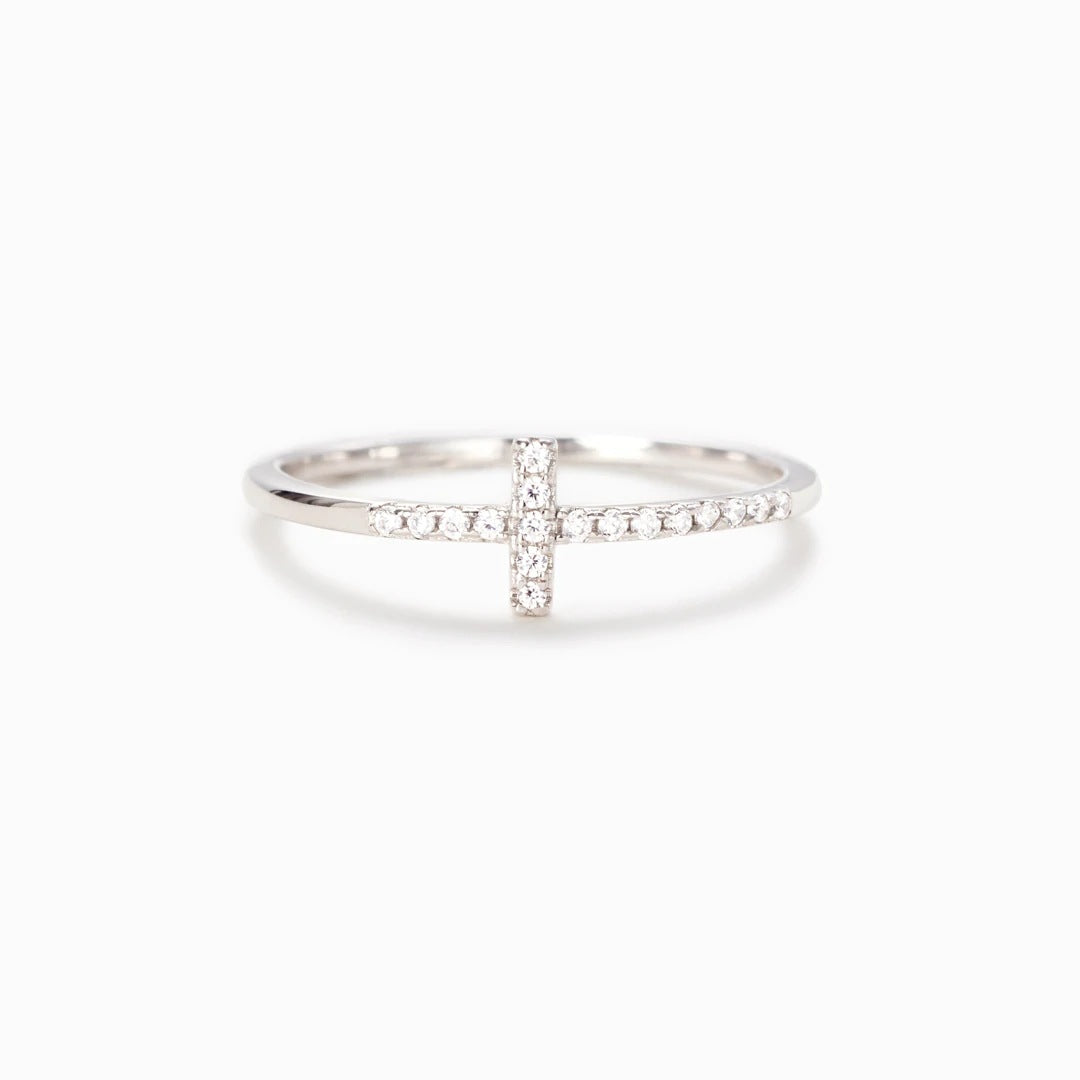 Sterling Silver Zircon Cross Ring for Women