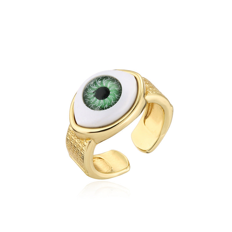 Adjustable 18k Gold Plated Copper Evil Eye Ring for Women
