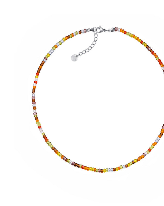 Korean Colorful Flower Earrings and Beaded Pearl Necklace Set for Women