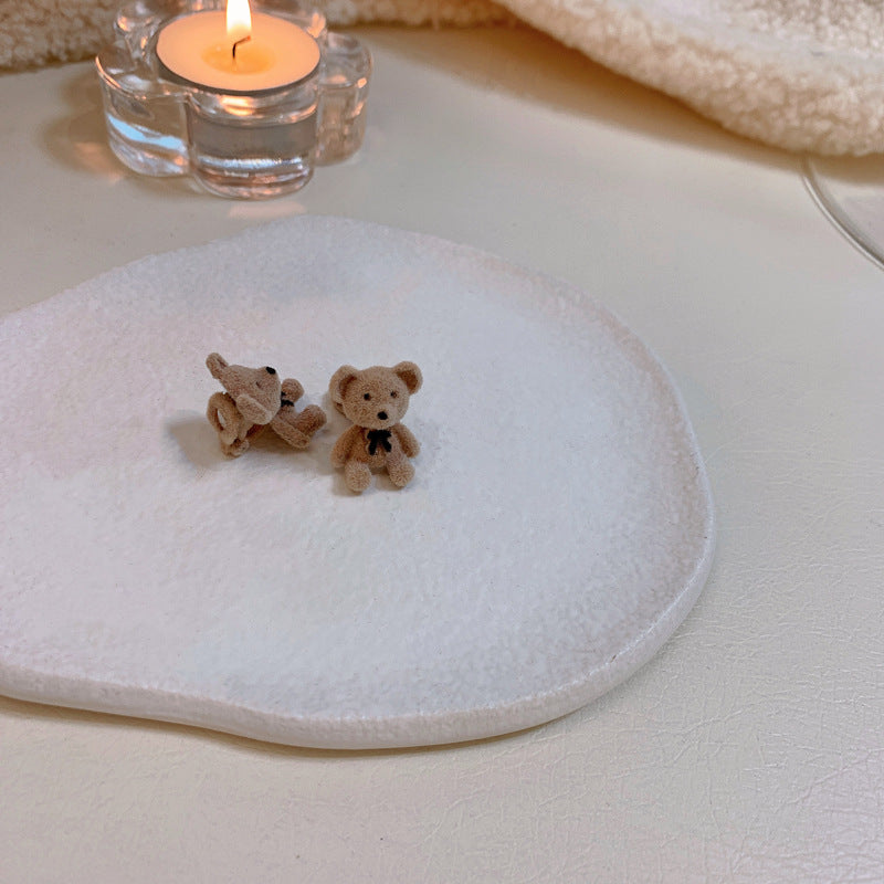 Cute Velvet Bow Bear Stud Earrings - Minimalist 925 Silver Needle Fashion Jewelry