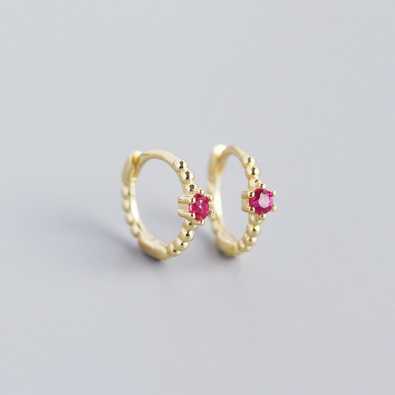 S925 Sterling Silver Round Beads Diamond Hoop Earrings