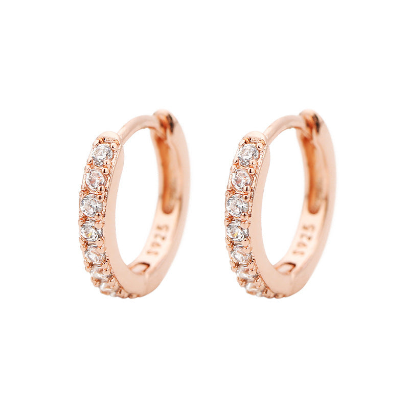 Retro Minimalist Rhinestone Inlay Round Metal Hoop Earrings for Women