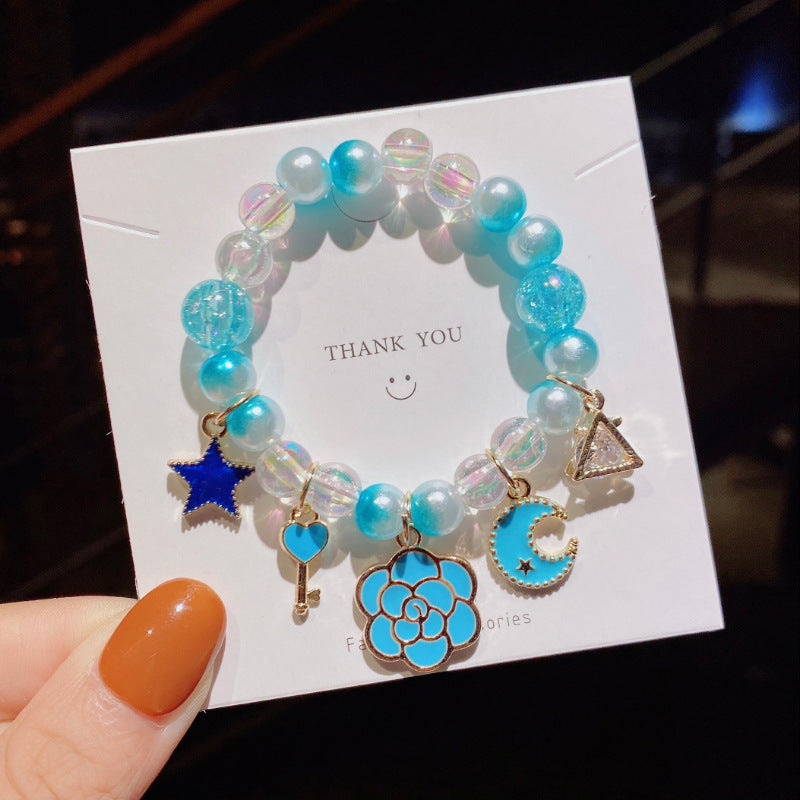 Gradient Color Children's Pearl Cartoon Beaded Bracelet - Kids Hand Accessories