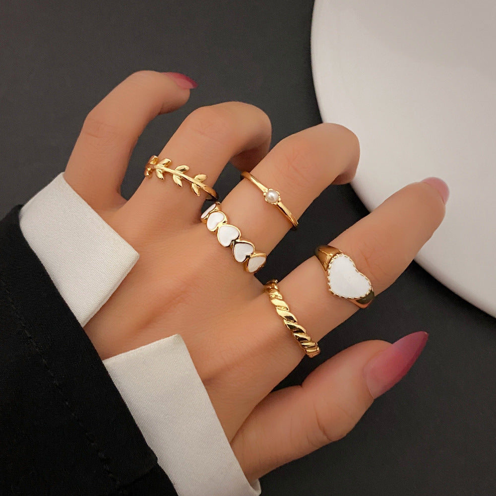 European American Butterfly Smiley & Heart Design Colorful Vintage Ring Set - 6 Pieces