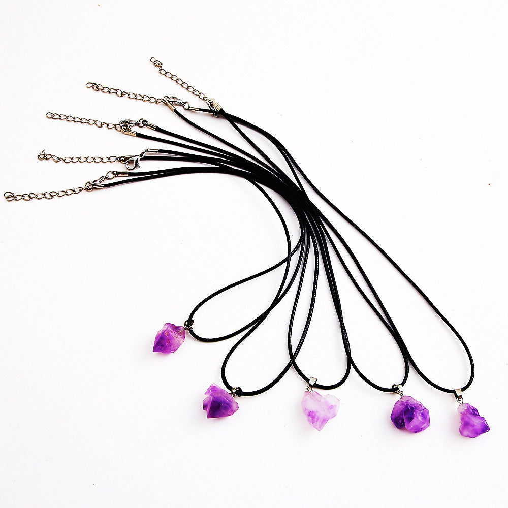 Amethyst Crystal Stone Pendant Necklace Set - Natural Lavender Gemstone Cluster Design
