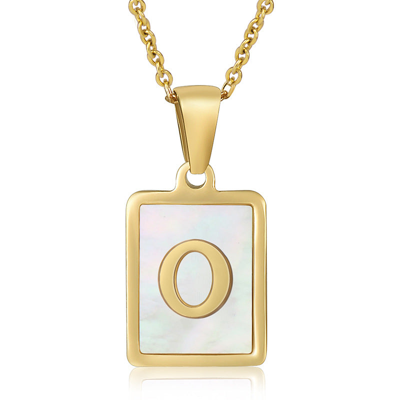 Stainless Steel Alphabet Pendant Necklace with Inlay Shell and 18K Gold Plating