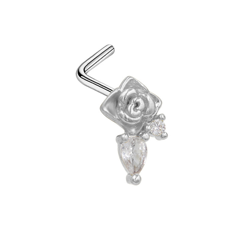 1 Piece Retro Starry Sky Flower Nose Ring & Stud 316 Stainless Steel Gold Plated with Zircon Pendant