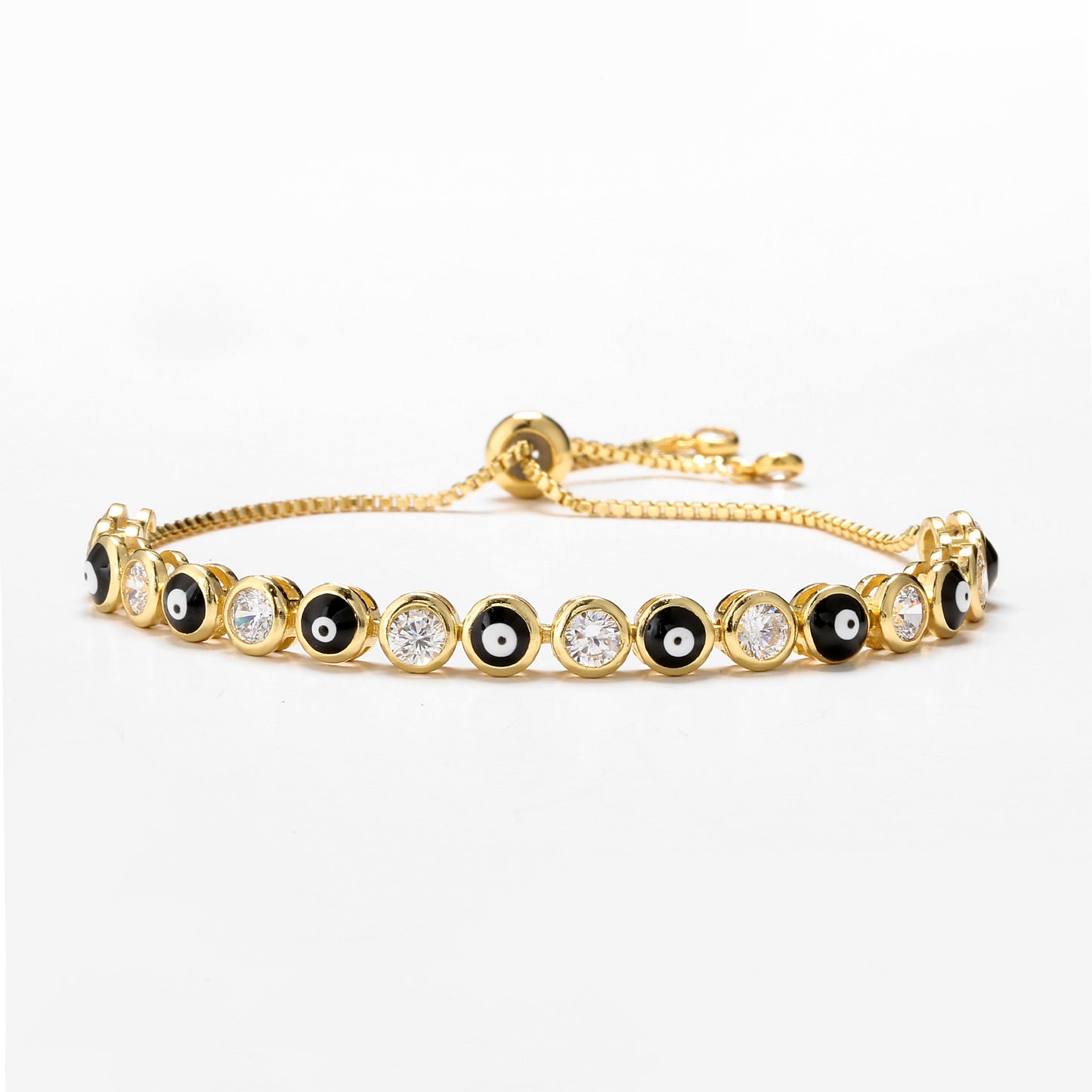 Adjustable Micro-inlaid Zircon Evil Eye Bracelet with Colorful Oil Drip Design