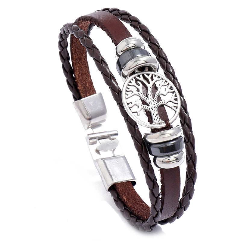 Fashion Lucky Tree Braided Leather Men's Bracelet