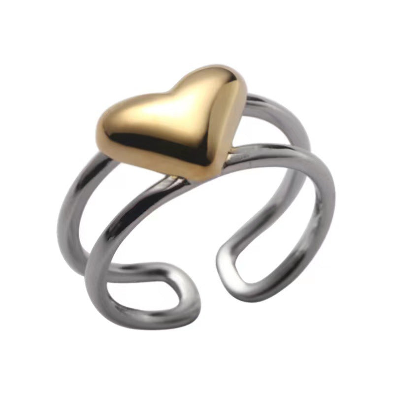 Fashion Smiley Face 925 Sterling Silver Two-Tone Open Ring