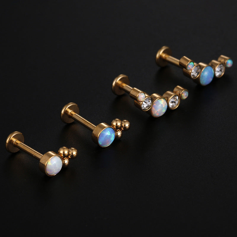 Fashion Round Stainless Steel Zircon Inlay Lip Stud 16g Opal Gemstone Piercing Jewelry