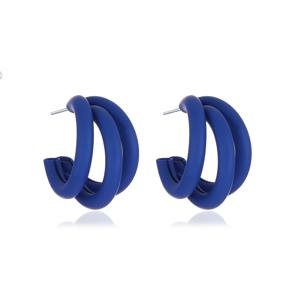 Korean Candy Color Geometric Layered Circle Earrings