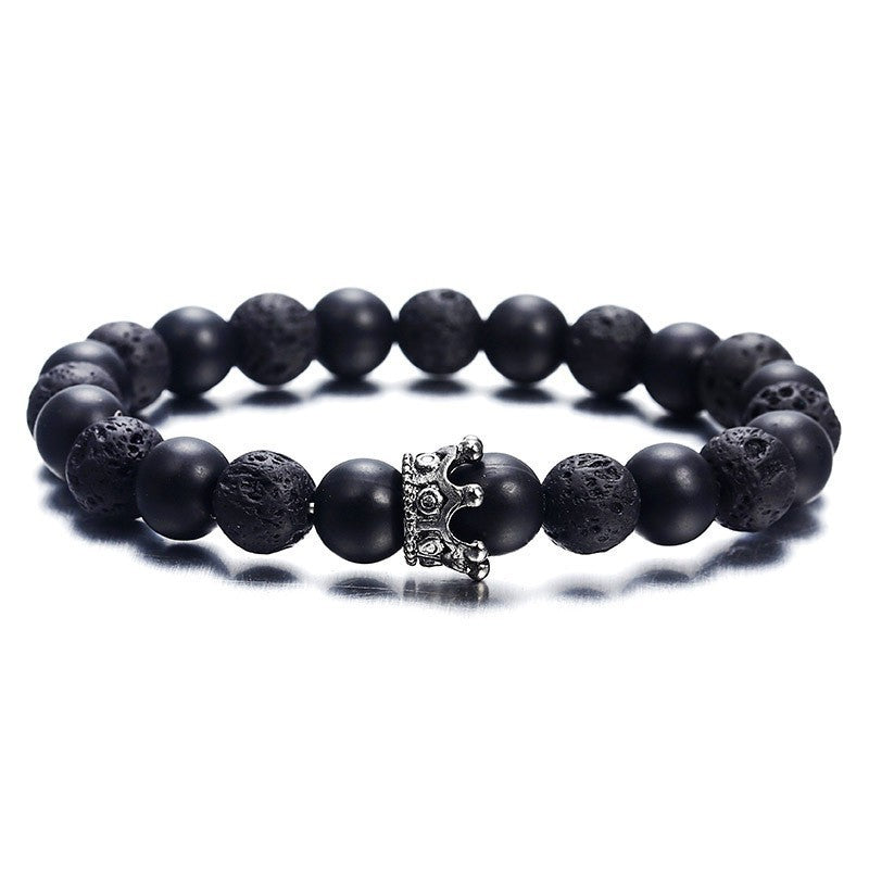 Natural Volcanic Stone Crown Beaded Yoga Bracelet