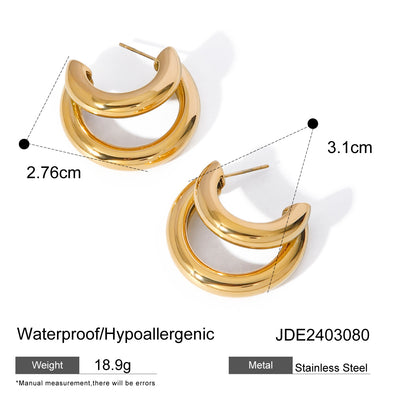 1 Pair Minimalist 18K Gold Plated Stainless Steel Double Layer C-Shaped Earrings