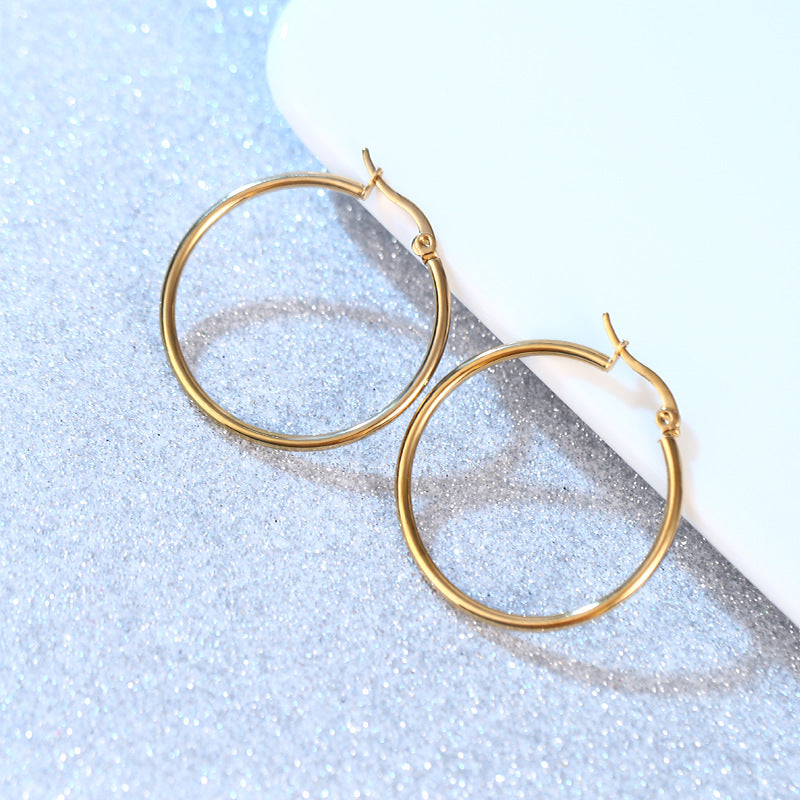 Simple Style 18k Gold Plated Stainless Steel Hoop Earrings for Women