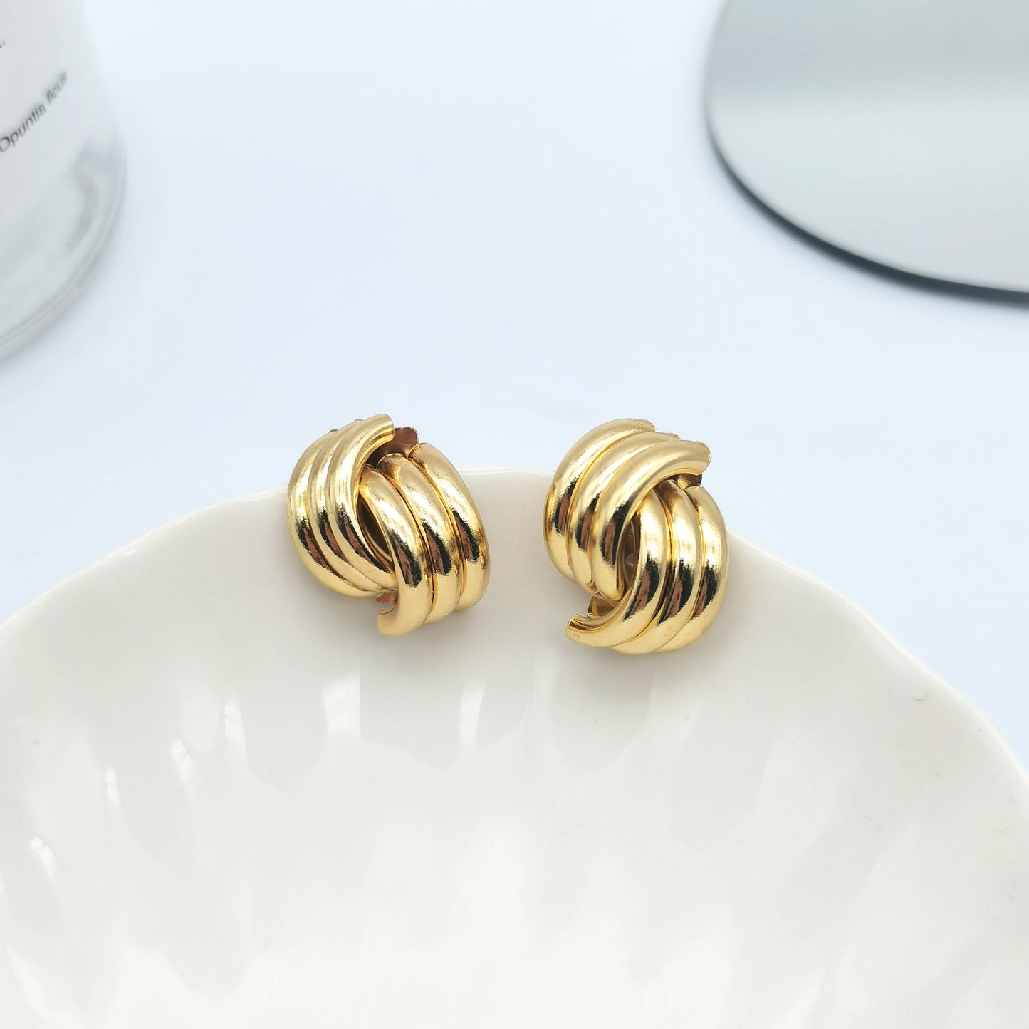 Geometric Stripe Alloy Plating Cross Metal Stud Earrings