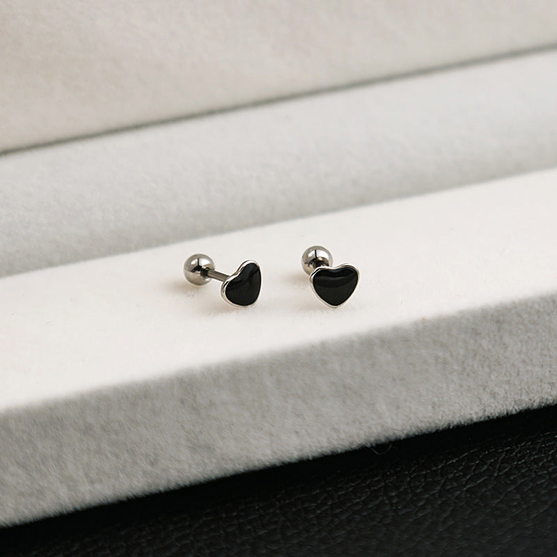 1 Pair Geometric Black Flower Stainless Steel Enamel Cross Heart Stud Earrings