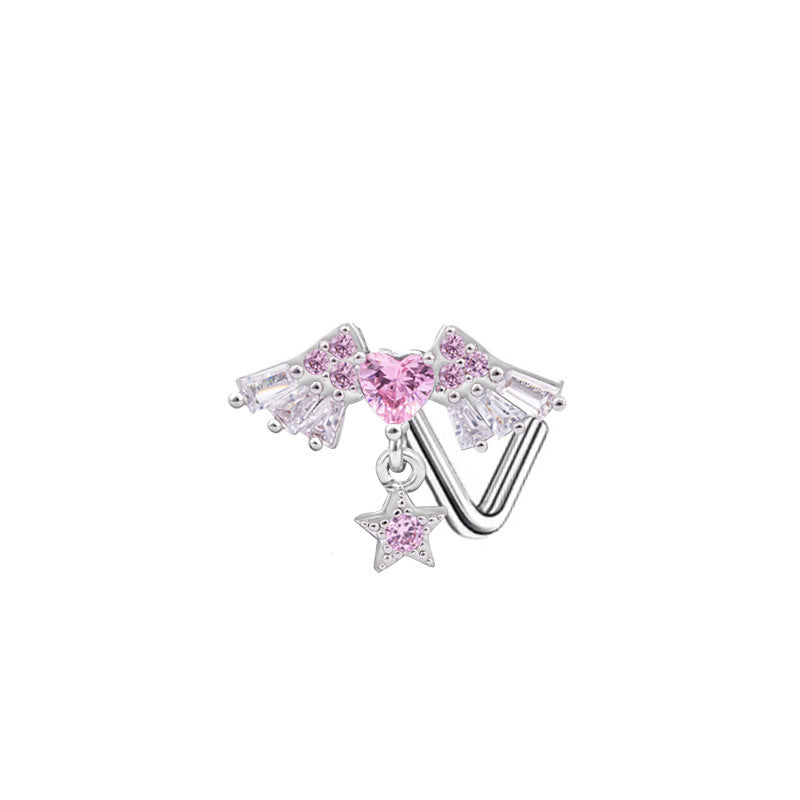 Heart Shape Wing Bow Knot Nose Studs 316 Stainless Steel with Zircon Rhinestones