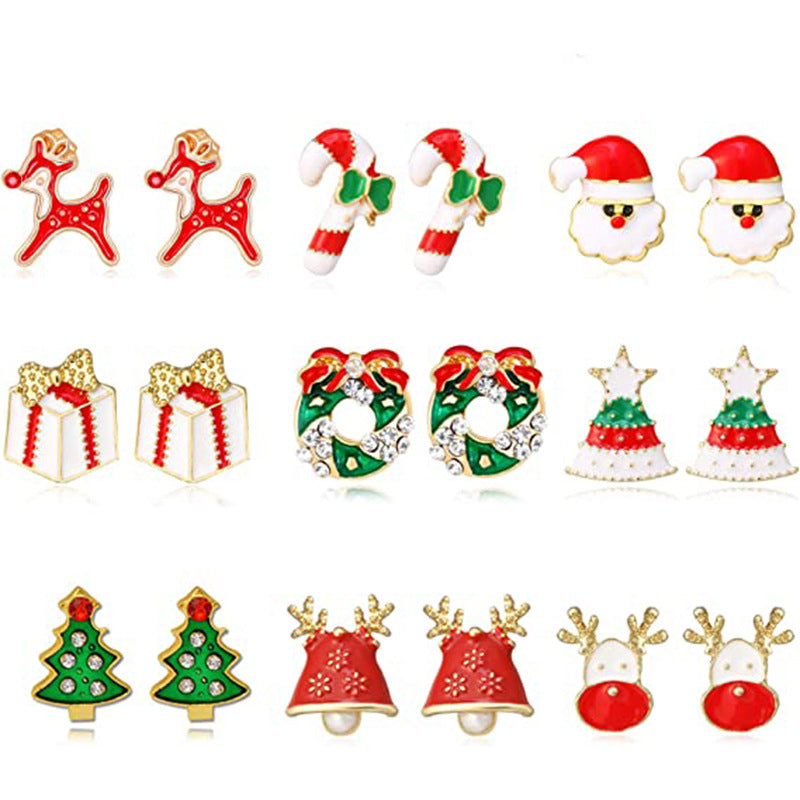 Geometric Enamel Christmas Tree Alloy Earrings Set for Women
