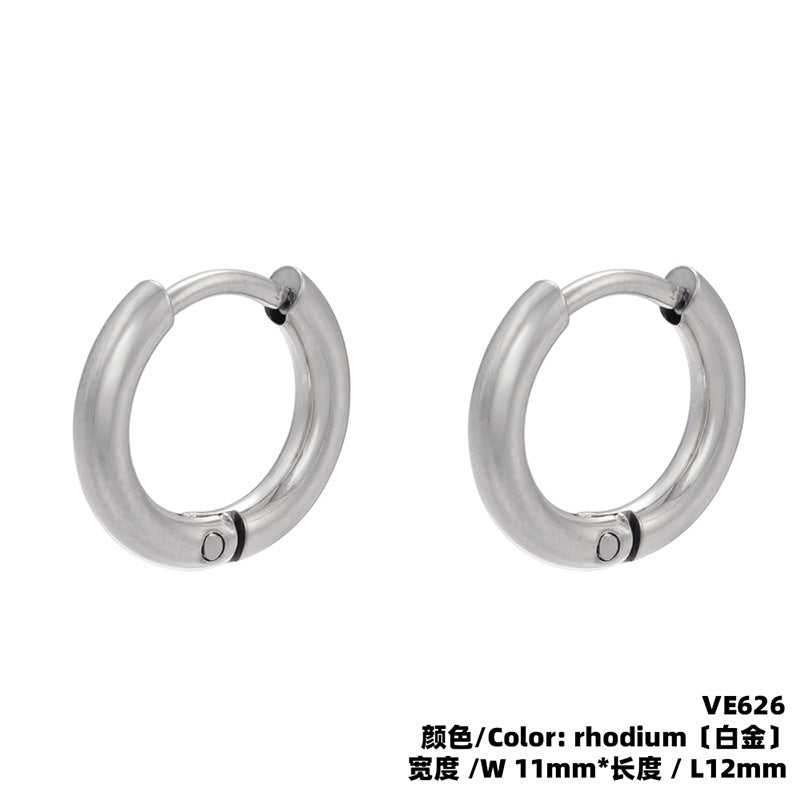 Fashion Solid Color Stainless Steel Hoop Earrings with Bead Accent