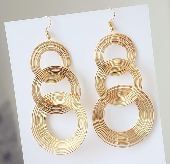 Exaggerated Geometric Multi-Layer Metal Circle Drop Earrings for Women