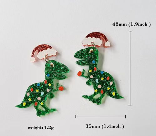 1 Pair Cute Dinosaur & Christmas Themed Acrylic Drop Earrings