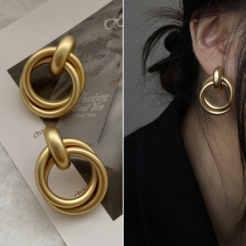 Retro Geometric Alloy Plated Earrings with 925 Silver Needle