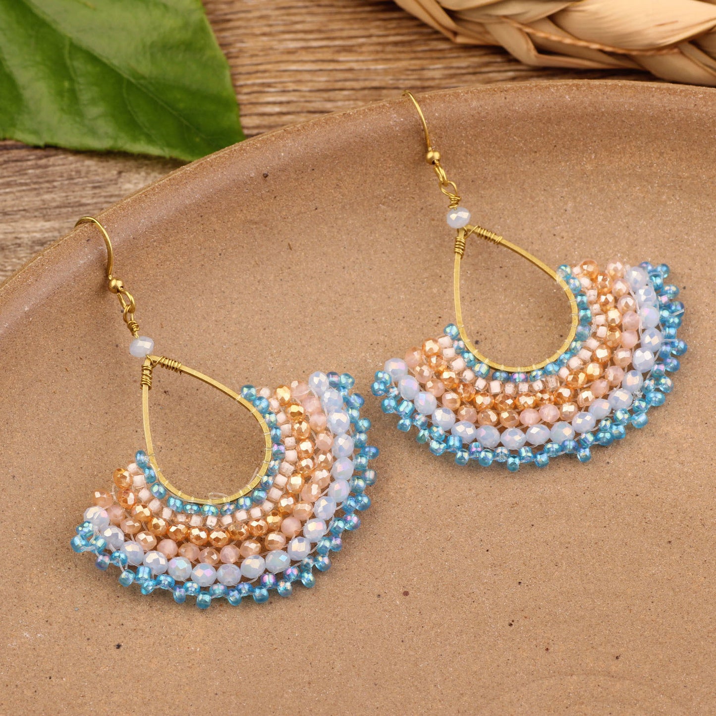 Bohemian Shell Tassel Mesh Earrings with Synthetic Gemstones