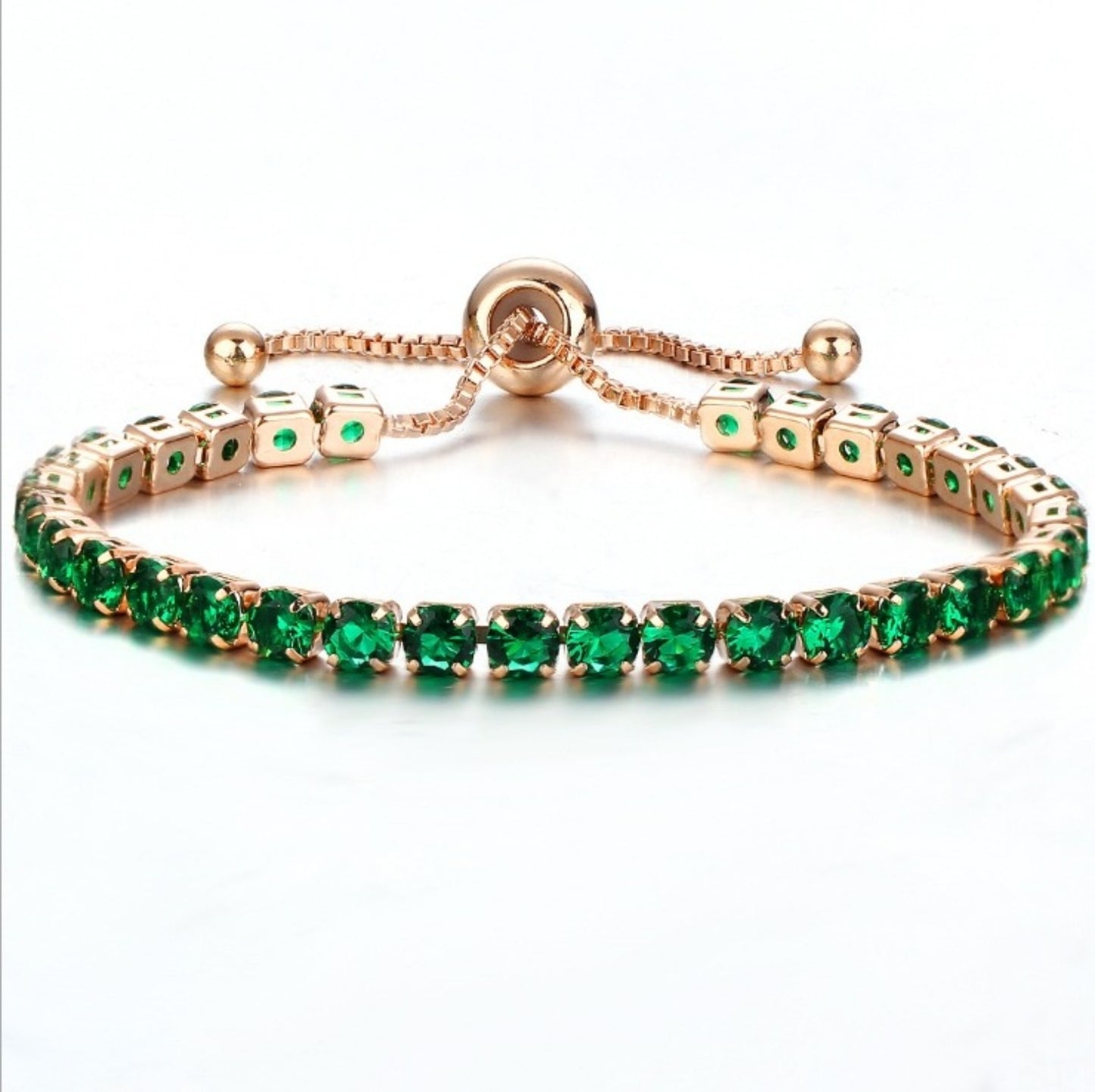 Fashion Adjustable Crystal Pull Bracelet - Gold Plated Zirconia Single Row Design