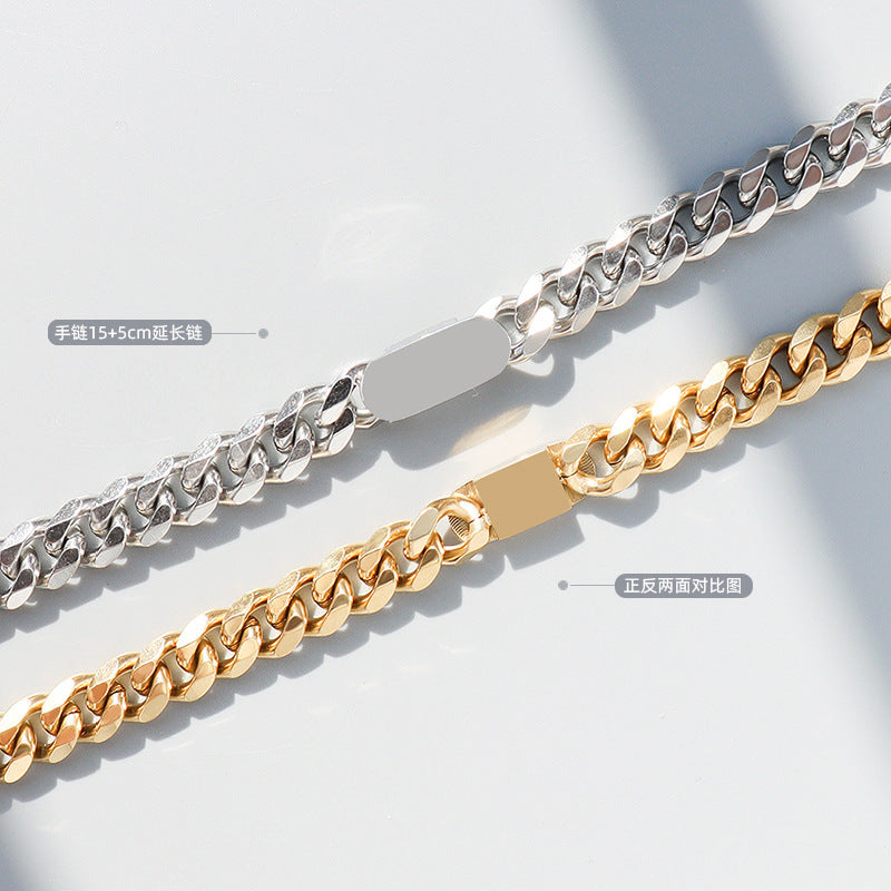 Exaggerated Gold Chain Necklace and Titanium Steel Bracelet Set