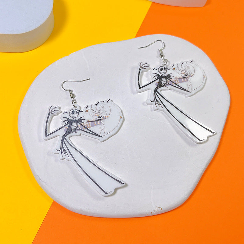 Hip-hop Punk Halloween Pumpkin Spider Web Skull Acrylic Drop Earrings
