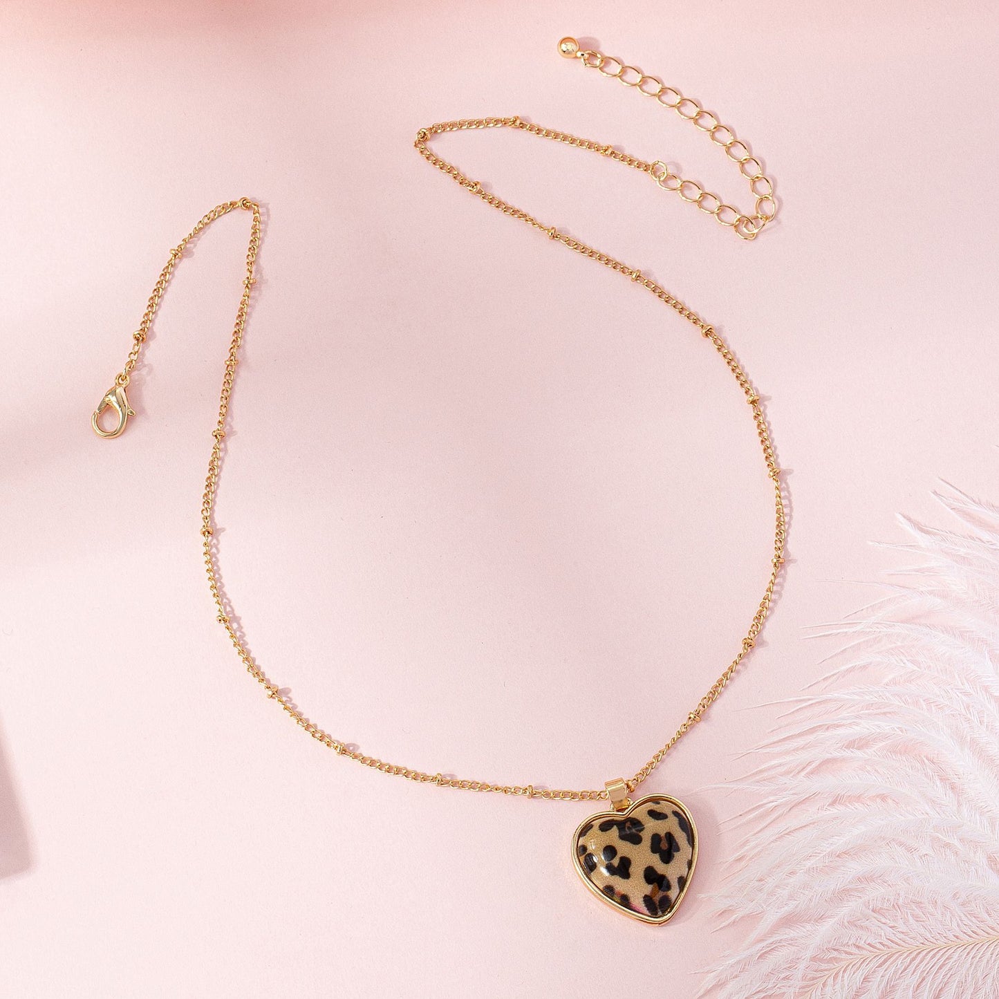 Checkerboard Heart Leopard Alloy Necklace