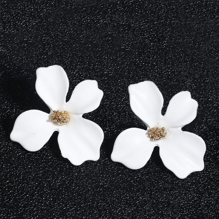 Floral Alloy Earrings with Painted Petals - 5 Colors