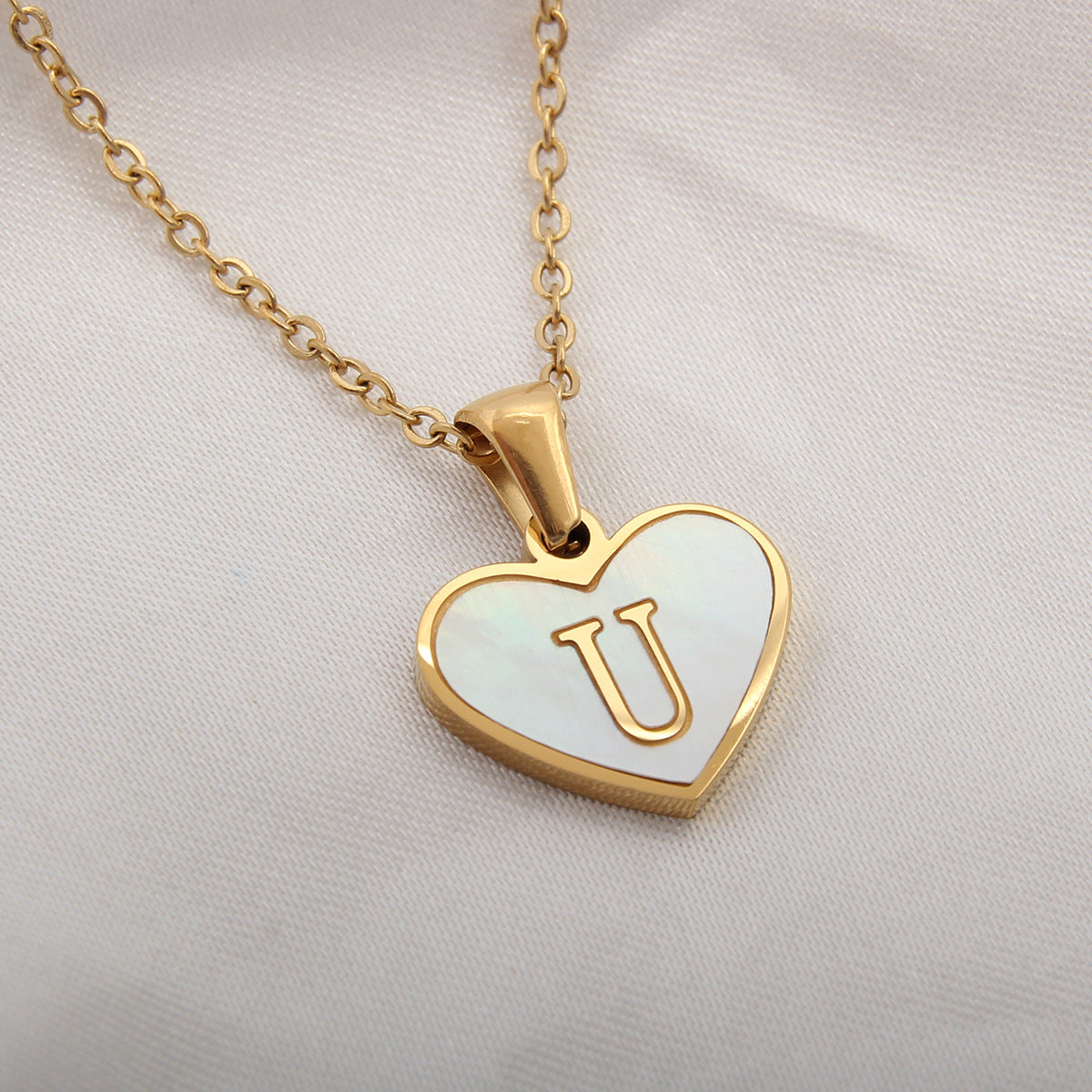 Elegant Heart Shell Initial Pendant Necklace - Gold Plated Stainless Steel