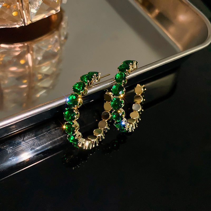 Retro Rhinestone Geometric Hoop Earrings 925 Silver Needle Luxury Statement Jewelry