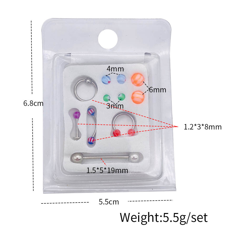 1 Set Geometric Stainless Steel Plated Lip, Belly, and Nose Rings with Acrylic Interchangeable Studs