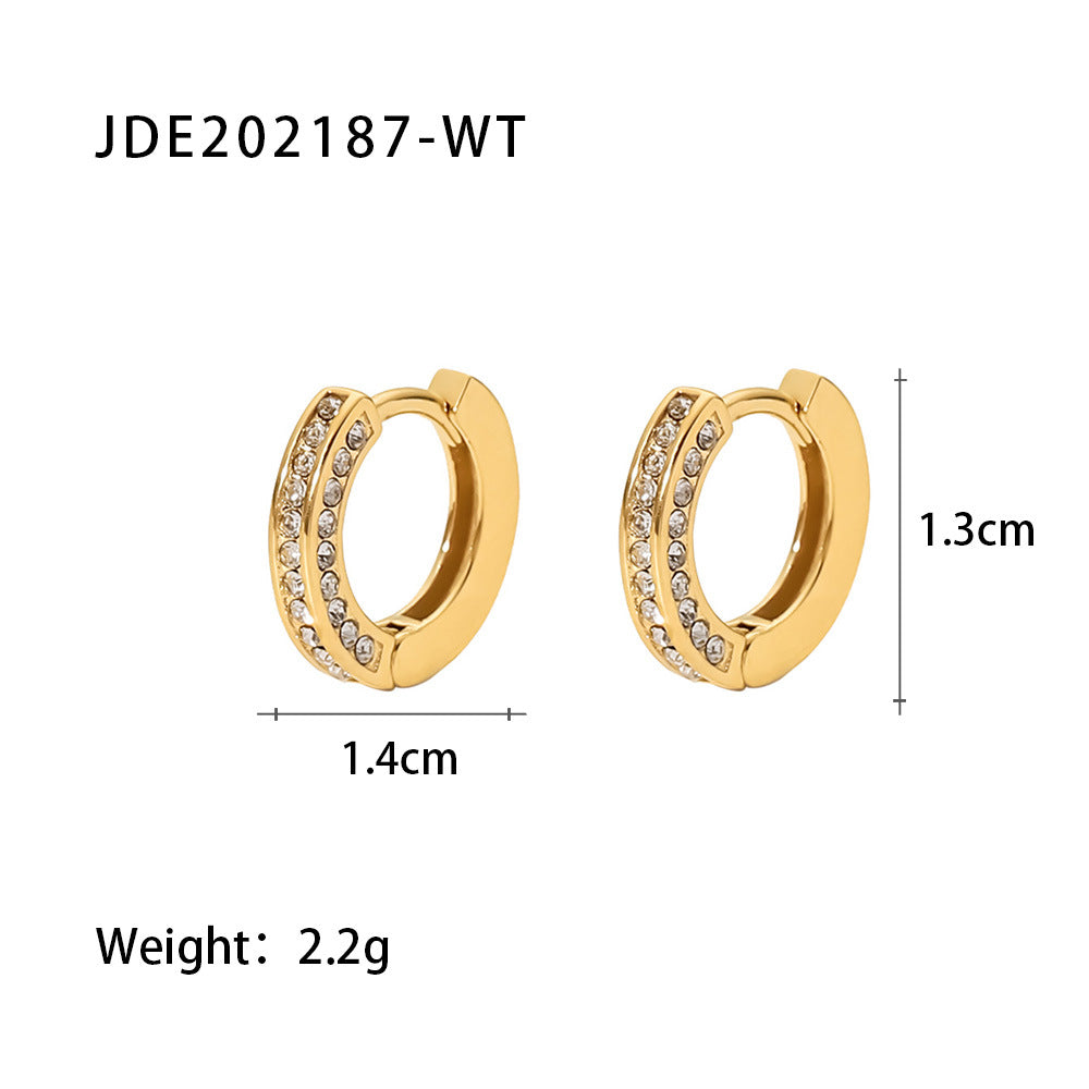 Geometric Gold Plated Stainless Steel Zircon Hoop Earrings