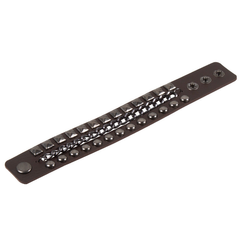 Exaggerated Men's Punk Multi-Layer Studded Faux Leather Bracelet