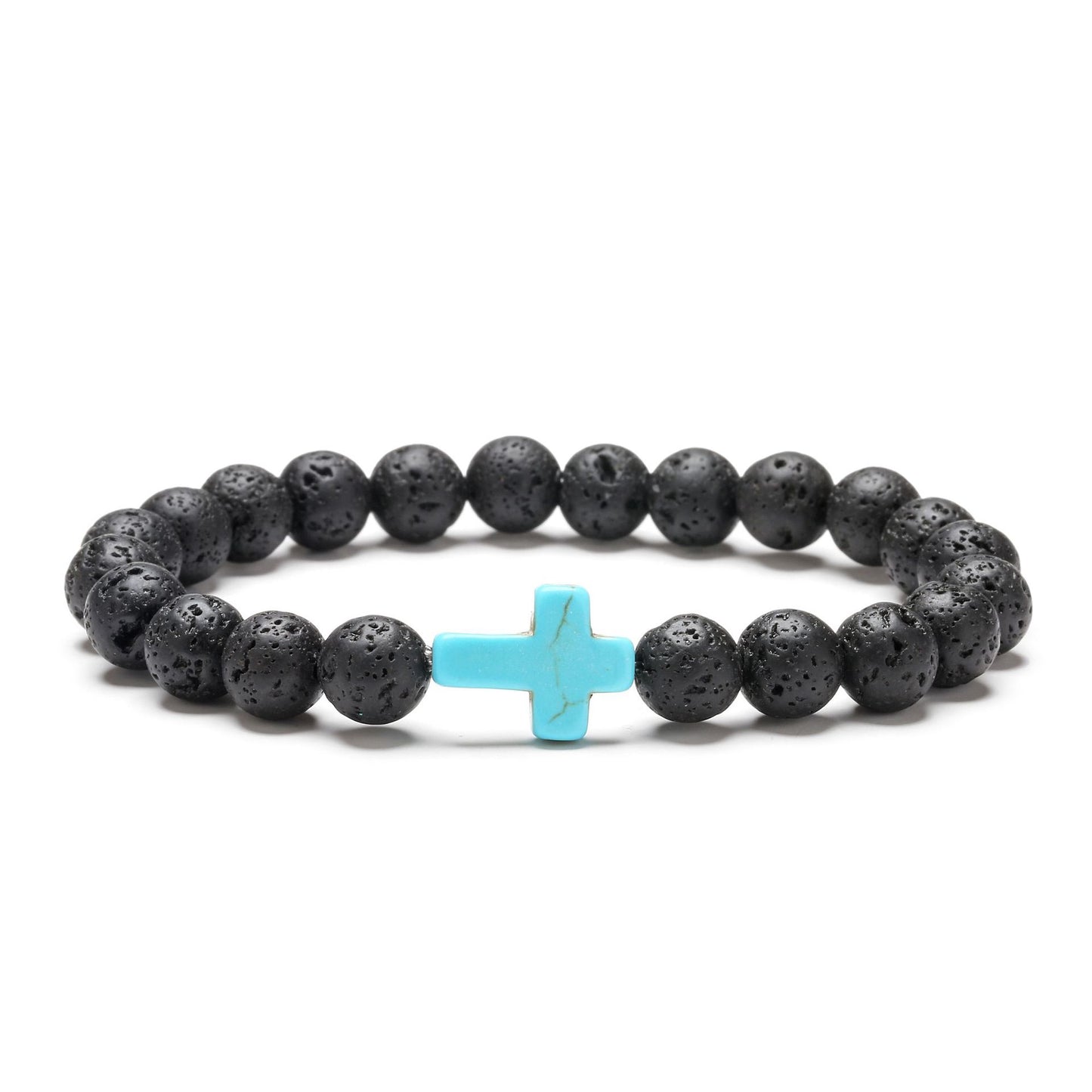 Retro Cross Beaded Turquoise Tiger Eye Lava Stone Bracelet