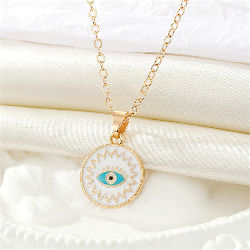 Retro Ethnic Colorful Evil Eye Palm Pendant Necklace