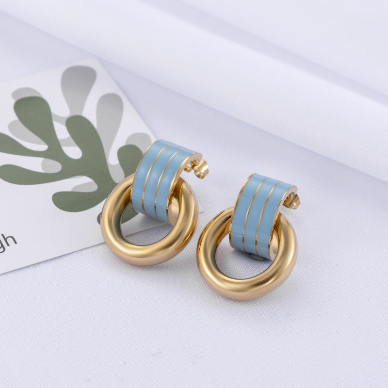 Minimalist Double Hoop Stainless Steel Enamel Earrings