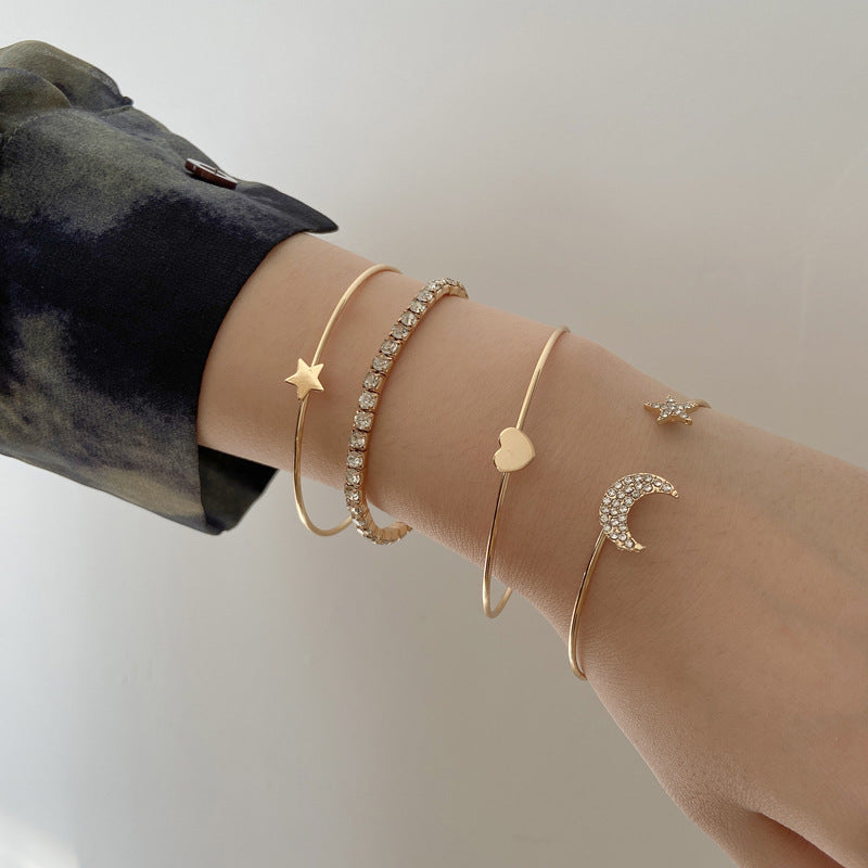 Fashion Crystal Star Moon Heart Bracelet Set