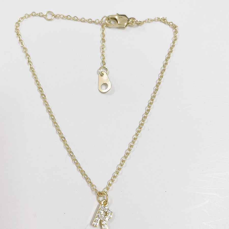 Elegant Initial Zircon Inlay 14k Gold Plated Copper Bracelets for Women