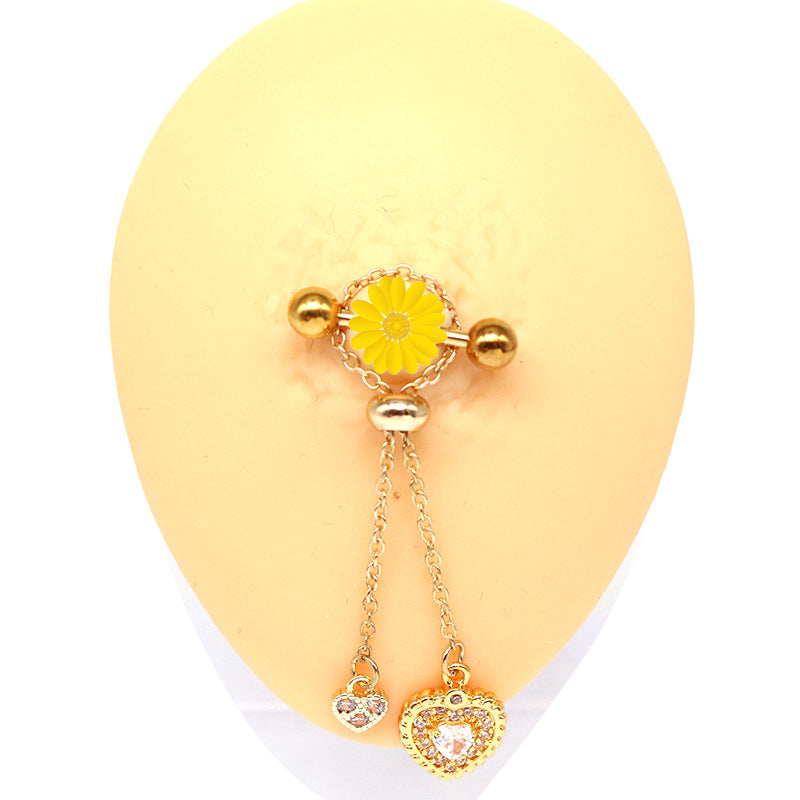 Modern Heart Shape Rhinestone Pendant Nipple Ring in Stainless Steel and Copper