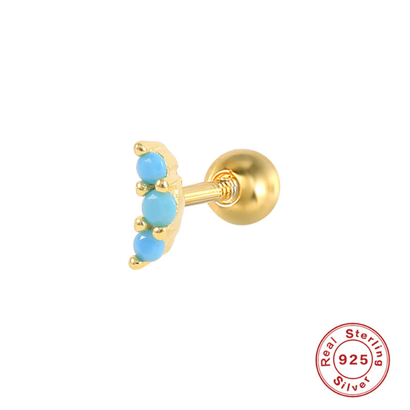 Geometric Moon S925 Sterling Silver Zircon Stud Earrings