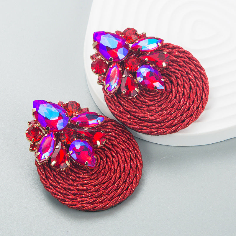 Fashion Geometric Glass Crystal Braided Statement Earrings