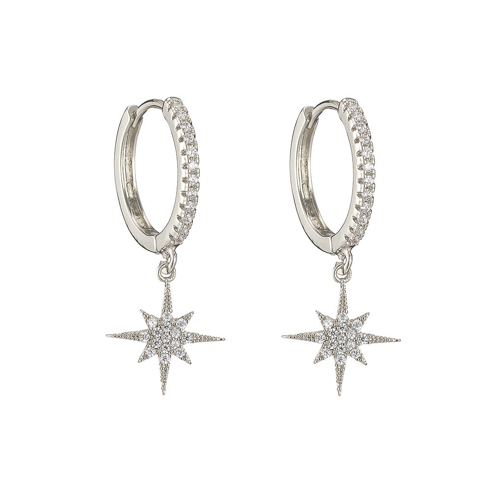 Simple Geometric Snowflake Zirconia Copper Hoop Earrings