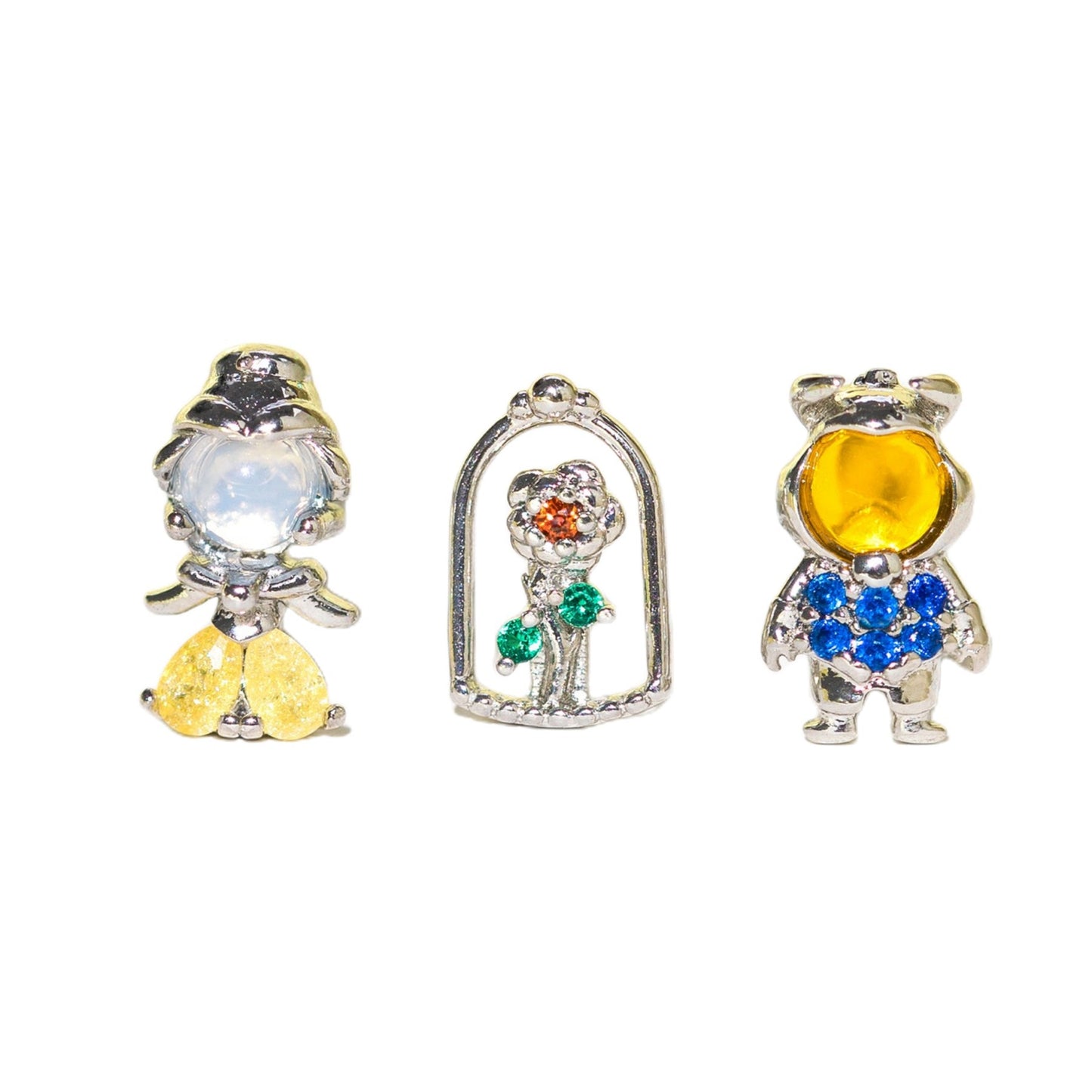 1 Set Sweet Cartoon Design 18K Gold Plated Brass Zircon Ear Studs Trio Set