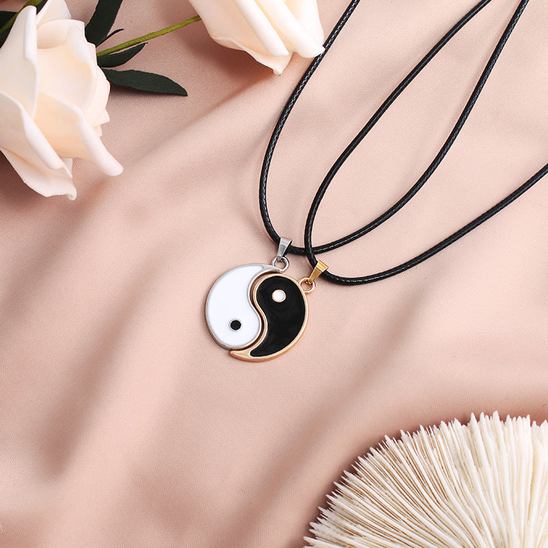 Yin Yang Fish Wax Rope Stainless Steel Chain Pendant Necklace Set