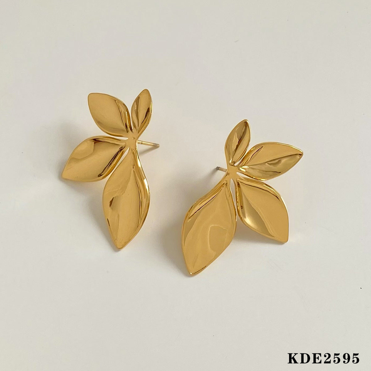 1 Pair Modern Leaf Flower Design 16K Gold & White Gold Plated Stainless Steel Earrings